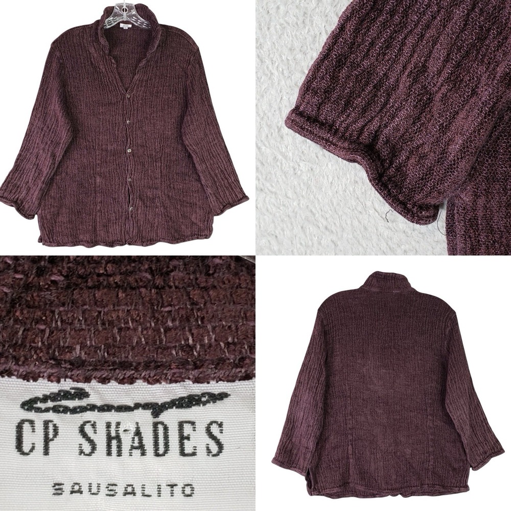 CP Shades Shirt  Button Up Size Large Rayon Linen Blend Deep Purple Earthy Art